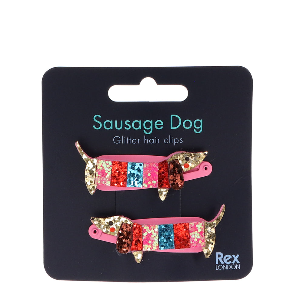 Glitter Sausage Dog Hair Clips Set of 2