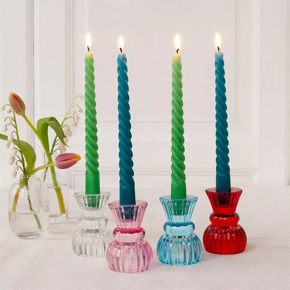 Spiral Candles - Green and Blue, Set of 4