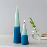 Tall Two-Colour Cone Candle - Dark Blue/ Mint
