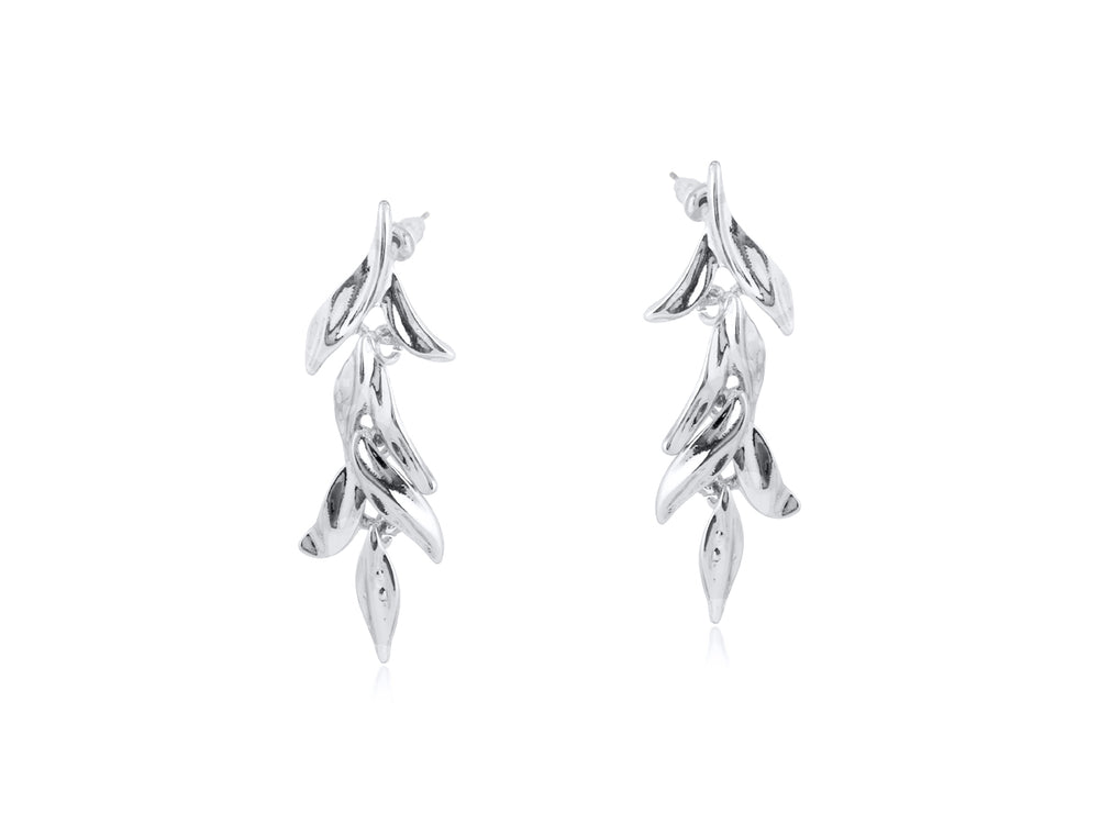 Flora Leaf Dangle Earrings - Silver