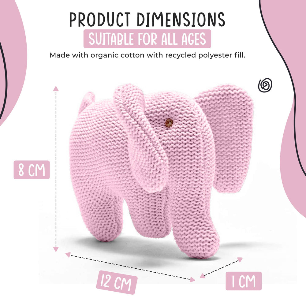 Knitted Pink Elephant Baby Rattle Organic Cotton