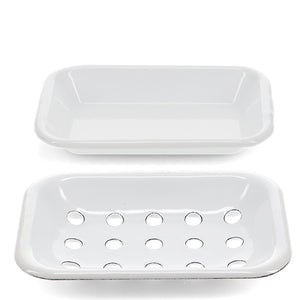 2 Part Enamel Soap Dish - White