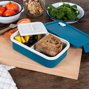 Double Wall Lunch Box With Divider - Blue