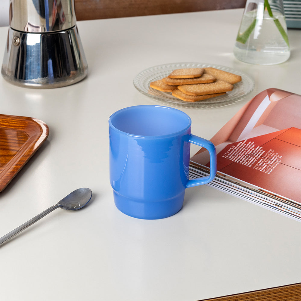 Stacking Glass Coffee Cup 280ml - Milky Blue