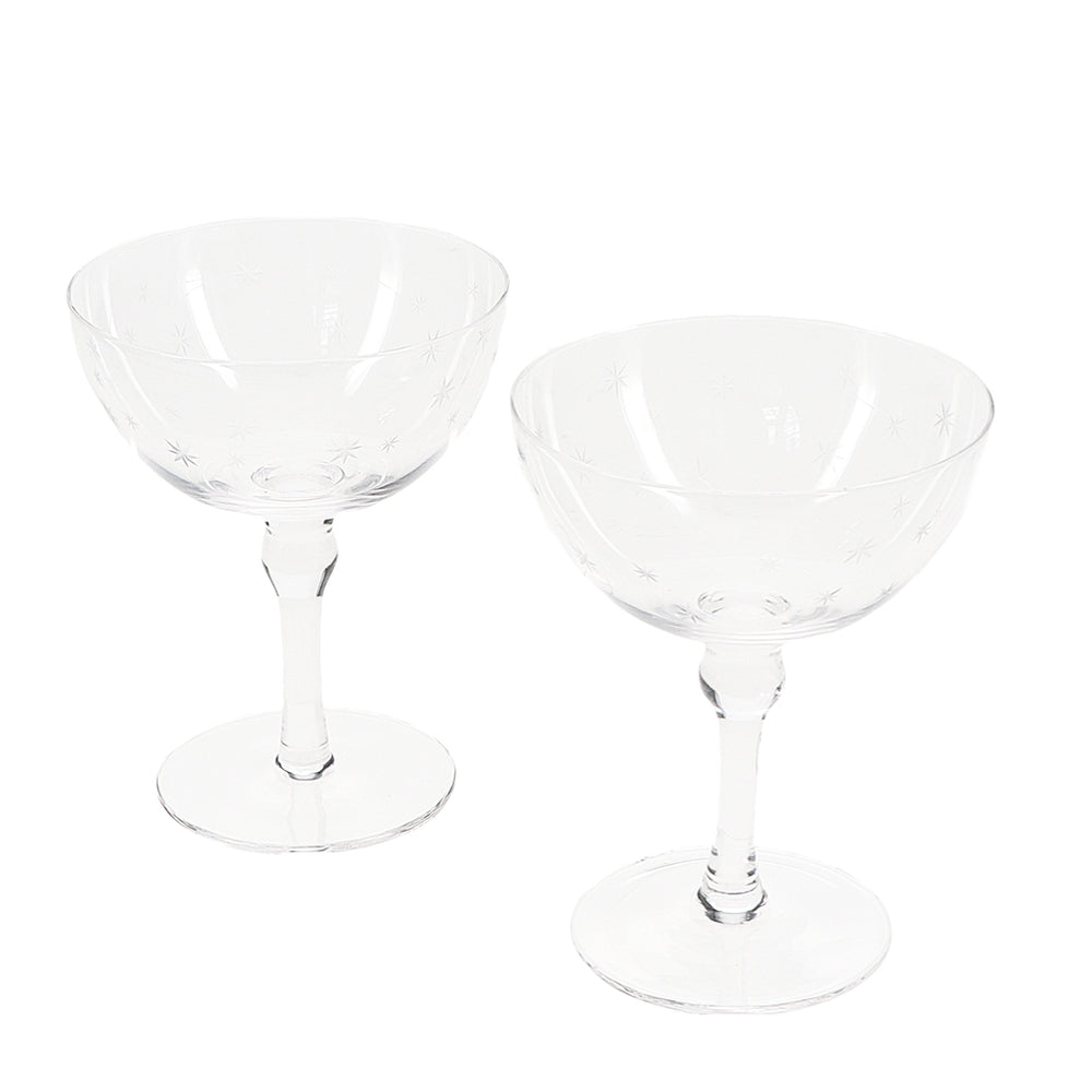 Etched Star Coupe Glasses - Boxed Pair