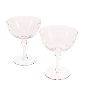 Etched Star Pink Coupe Glasses - Boxed Pair