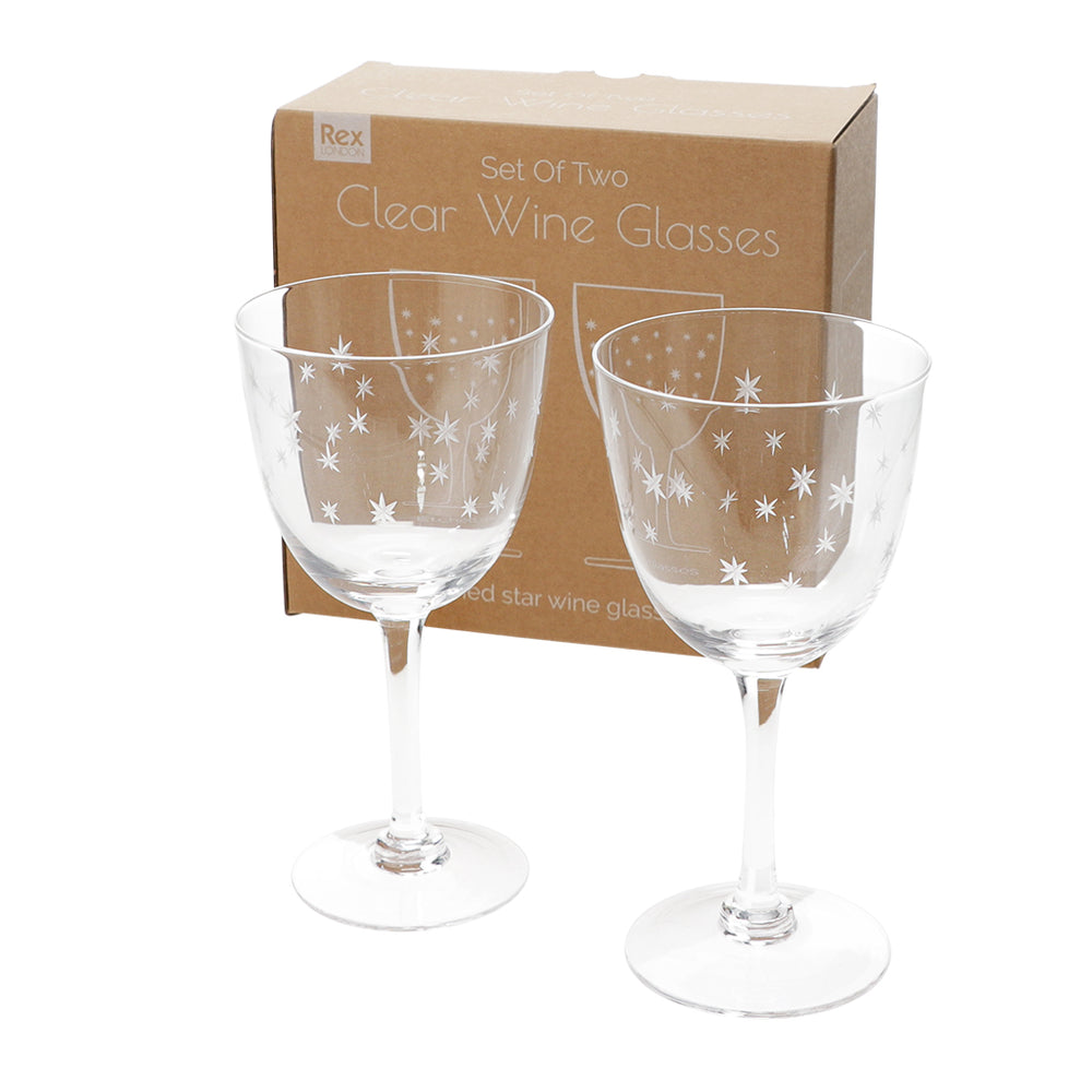 Etched Star Wine Glasses - Boxed Pair