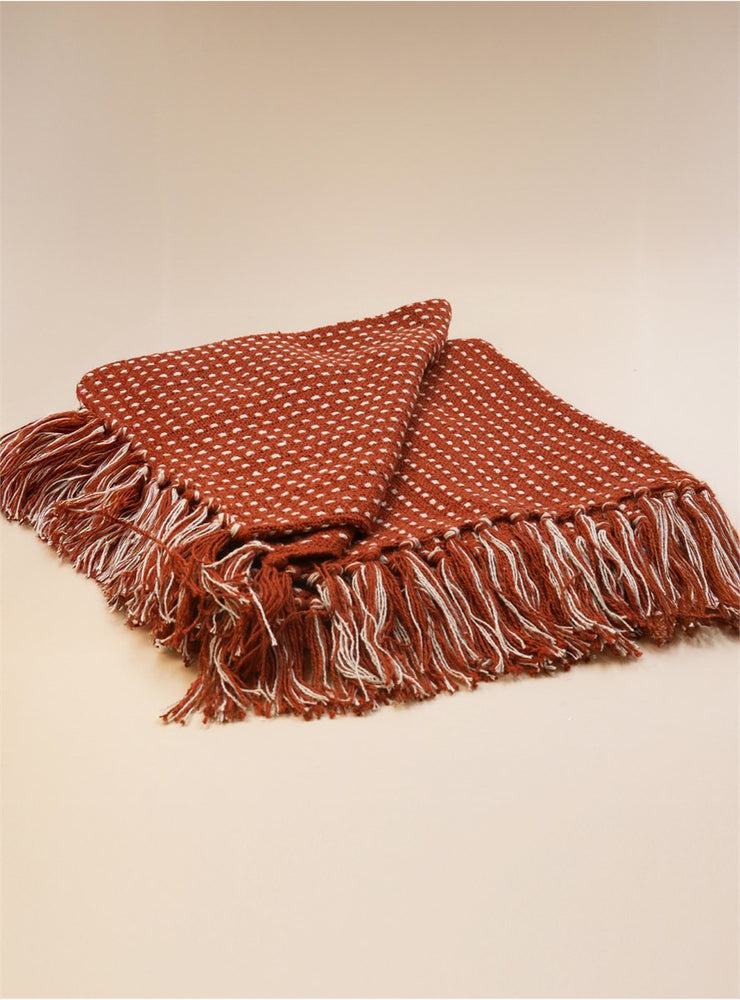 Terracotta Woven Stab Stitch Cotton Throw