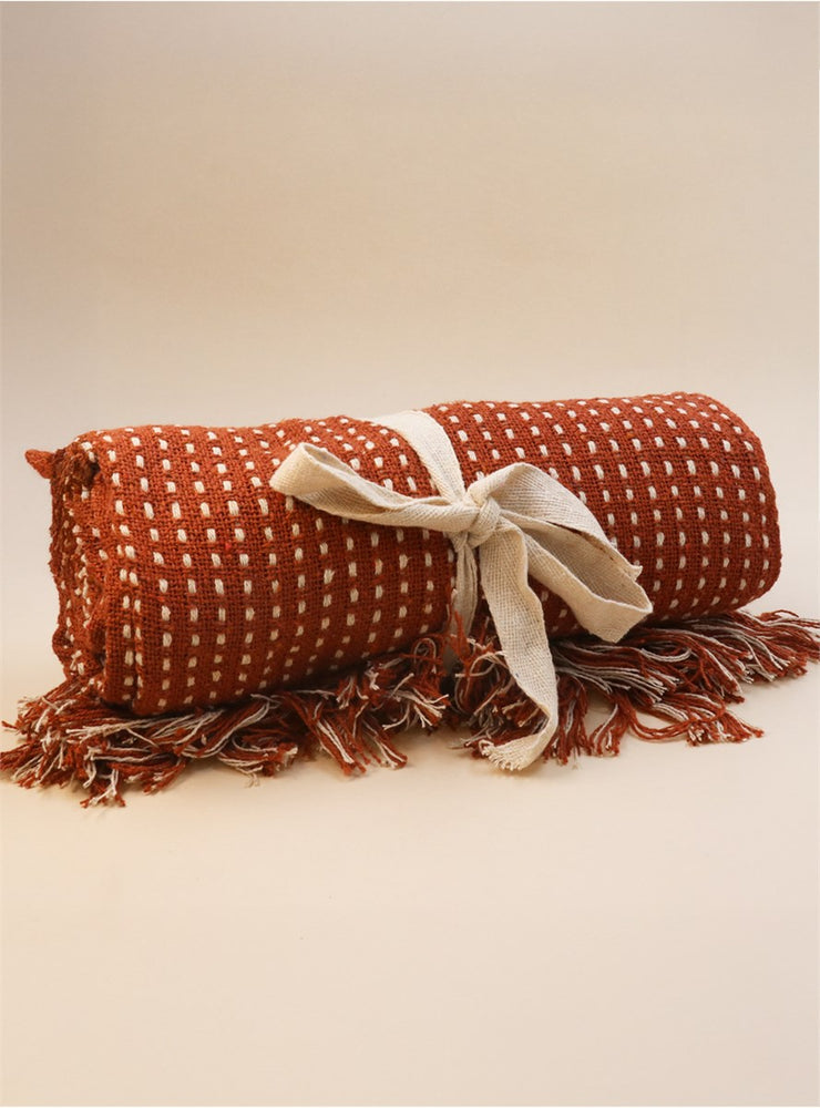 Terracotta Woven Stab Stitch Cotton Throw