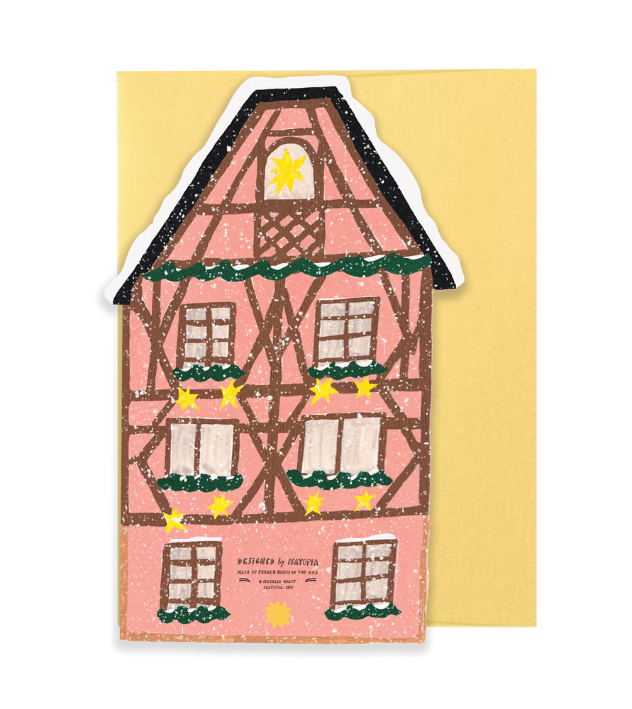 Pink Cottage Die Cut Card - Winter Cottage Collection