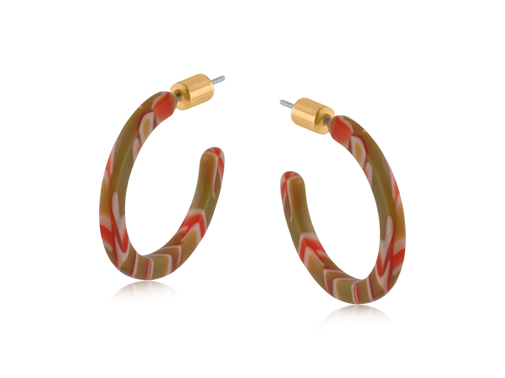 Oleandre Thin Resin Hoop Earrings - Orange/ Khaki