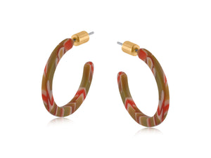 Oleandre Thin Resin Hoop Earrings - Orange/ Khaki