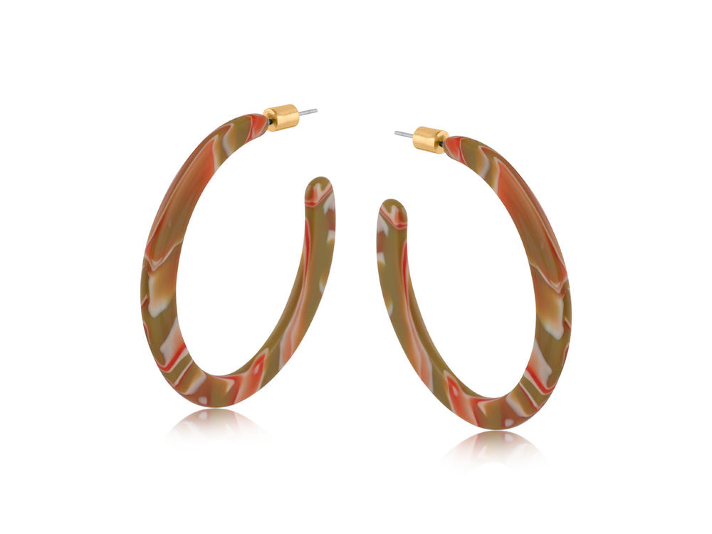 Oleandre Resin Statement Hoop Earrings - Orange/Khaki