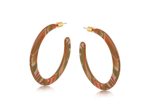 Oleandre Resin Statement Hoop Earrings - Orange/Khaki