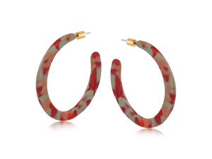 Hortense Resin Hoop Earrings - Red, Orange, Beige