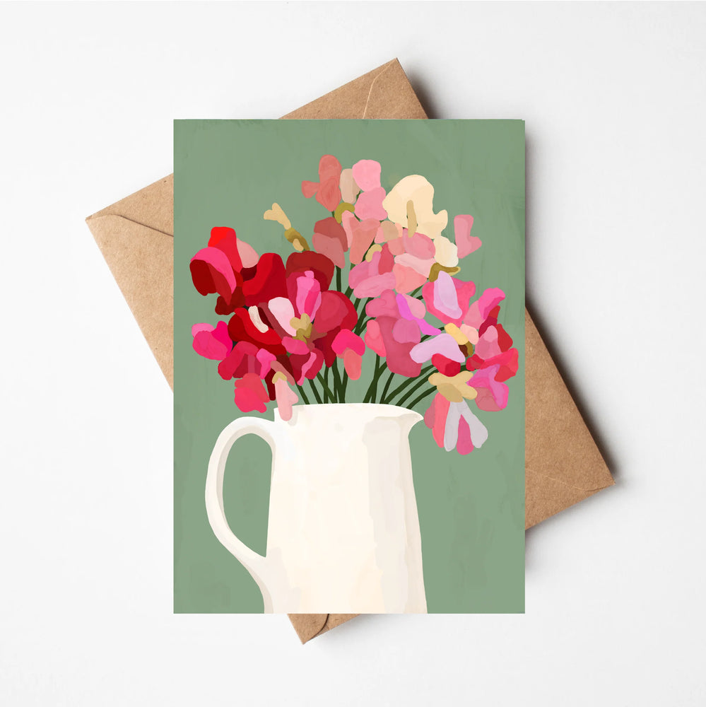 Sweet Peas in Cream Jug Card