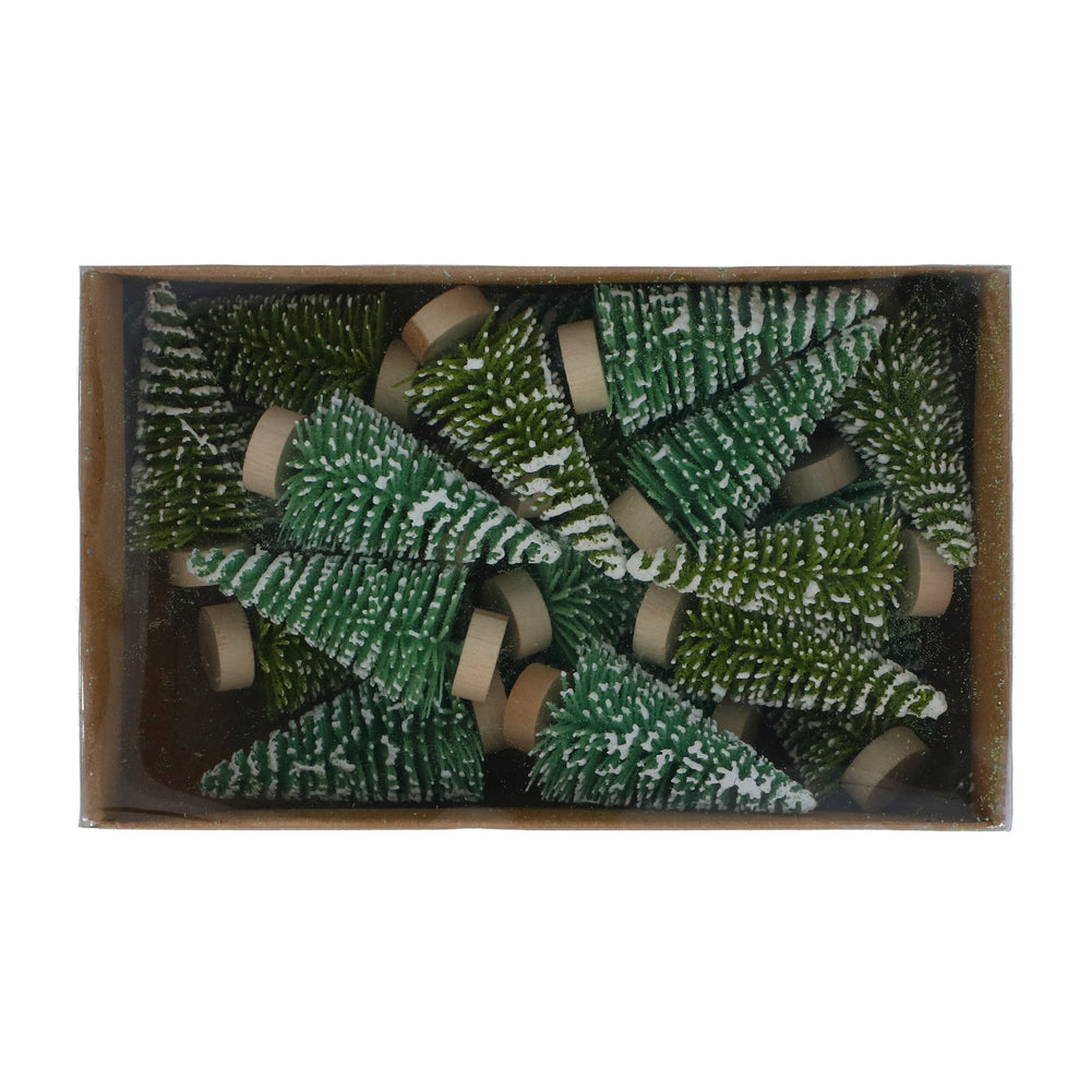 Snowy Fir Tree Decorations - Box of 12