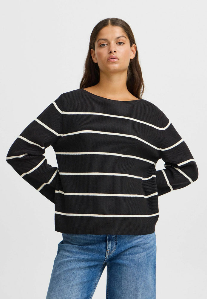 BOSTON Stripe Boatneck Pullover - Meteorite/Almond