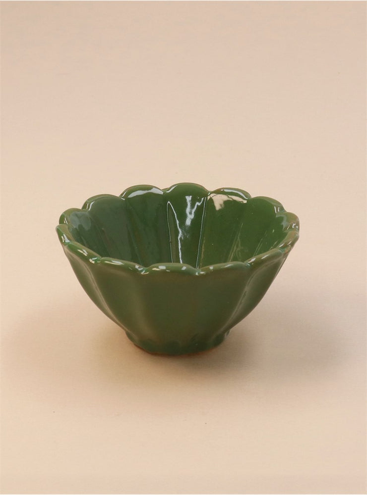 Green Stoneware Fluted Mini Bowl