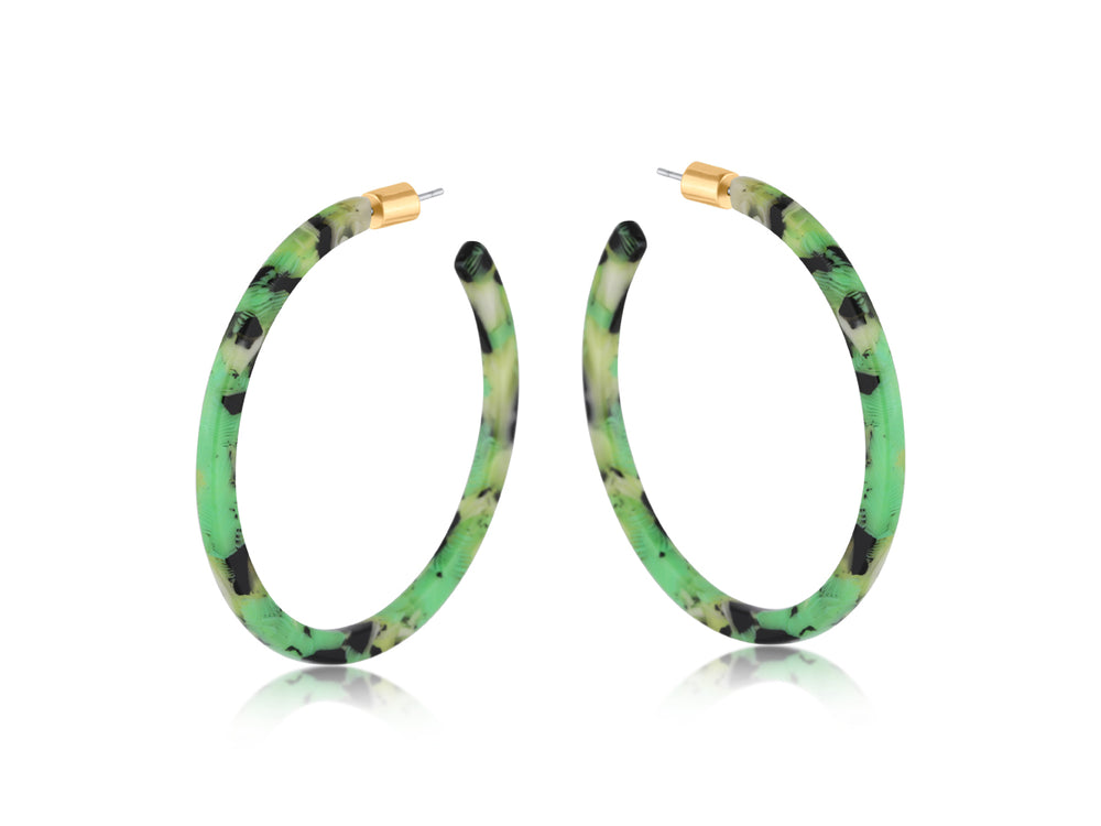 Ilona Resin Skinny Hoop Earrings - Green