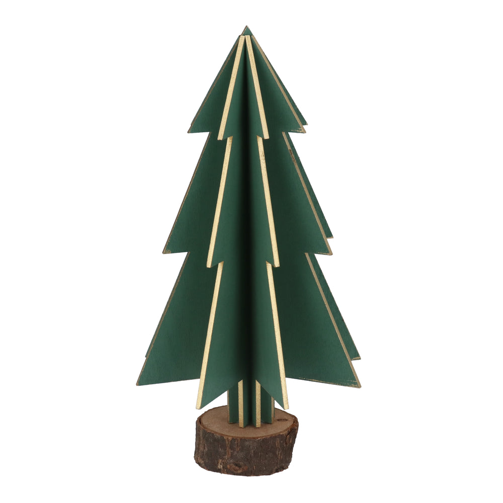 Green Wood 3D Tree With Gold Trim Ornament