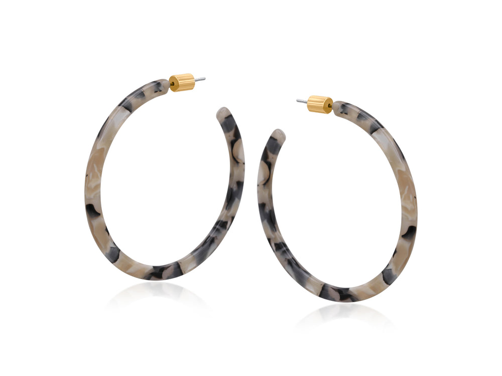 Livia Thin Resin Hoop Earrings - Grey / Beige