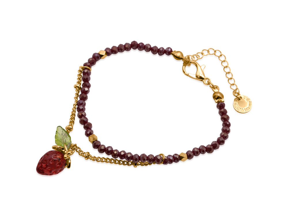 Pagoda Strawberry Beaded Bracelet - Burgundy