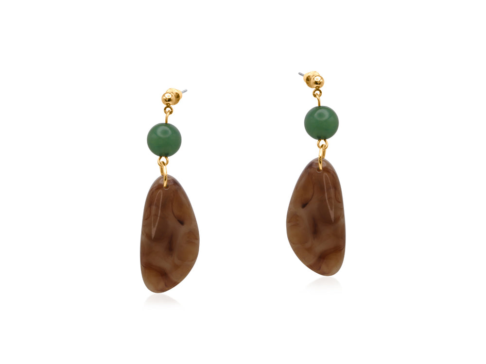 Catsuane Resin Drop Earrings - Green / Brown