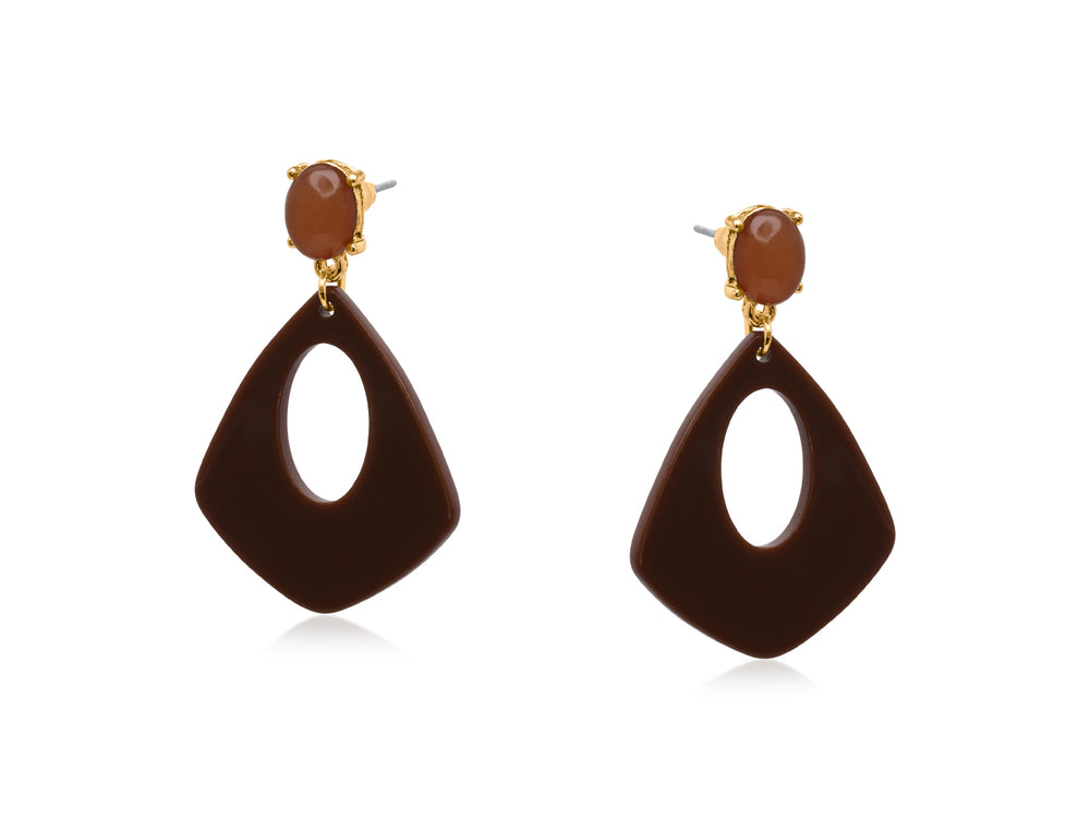 Min Geo Resin Hoop Earrings - Brown
