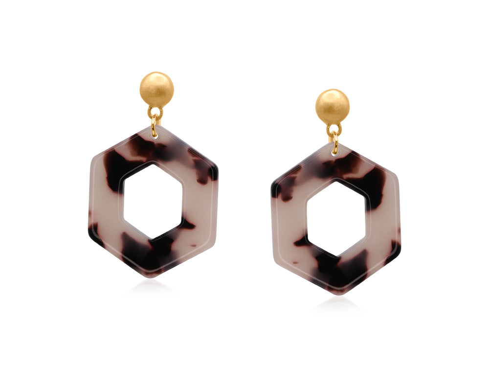 Paris Resin Geo Earrings - Beige