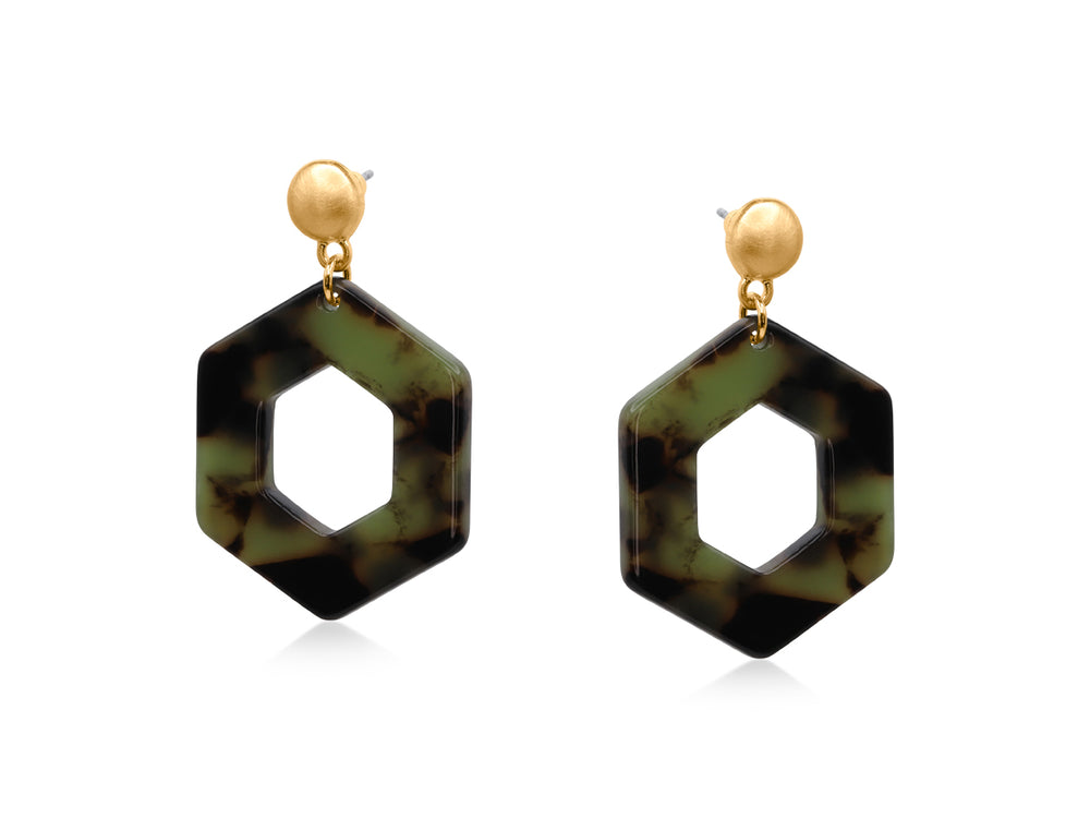 Paris Resin Geo Earrings - Green