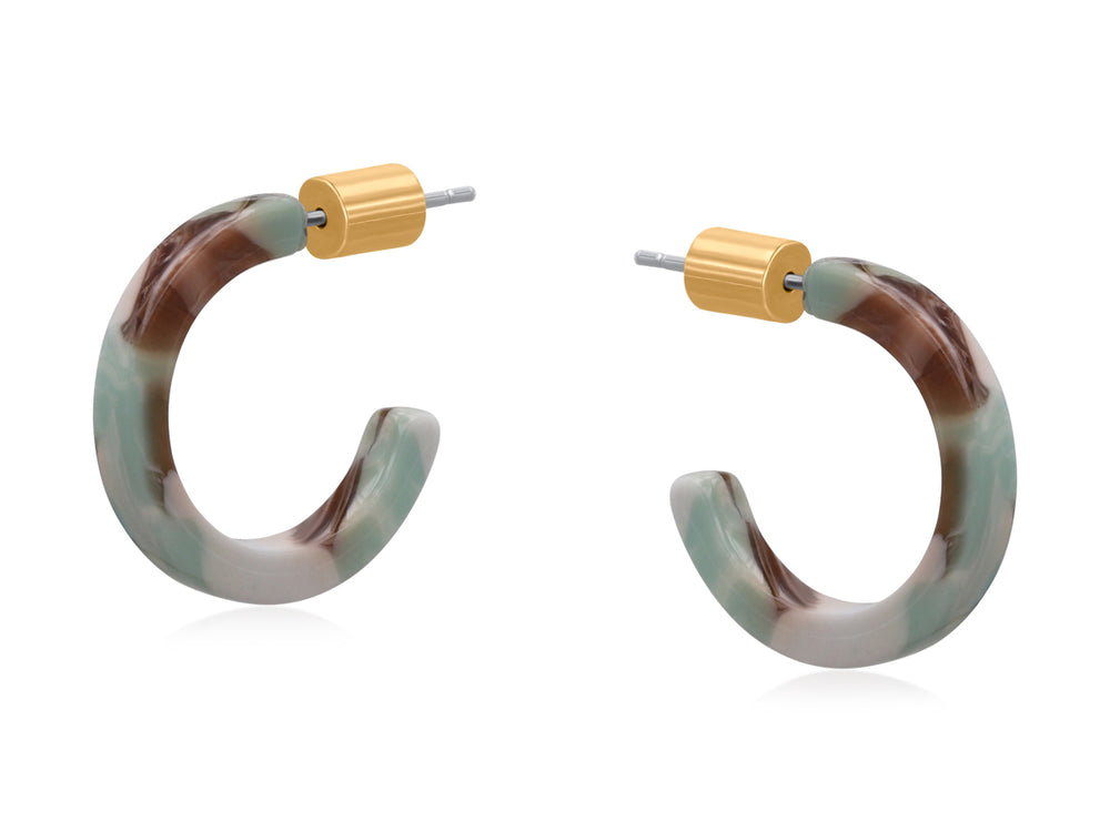 Alba Petite Resin Geo Earrings - Green/ Brown