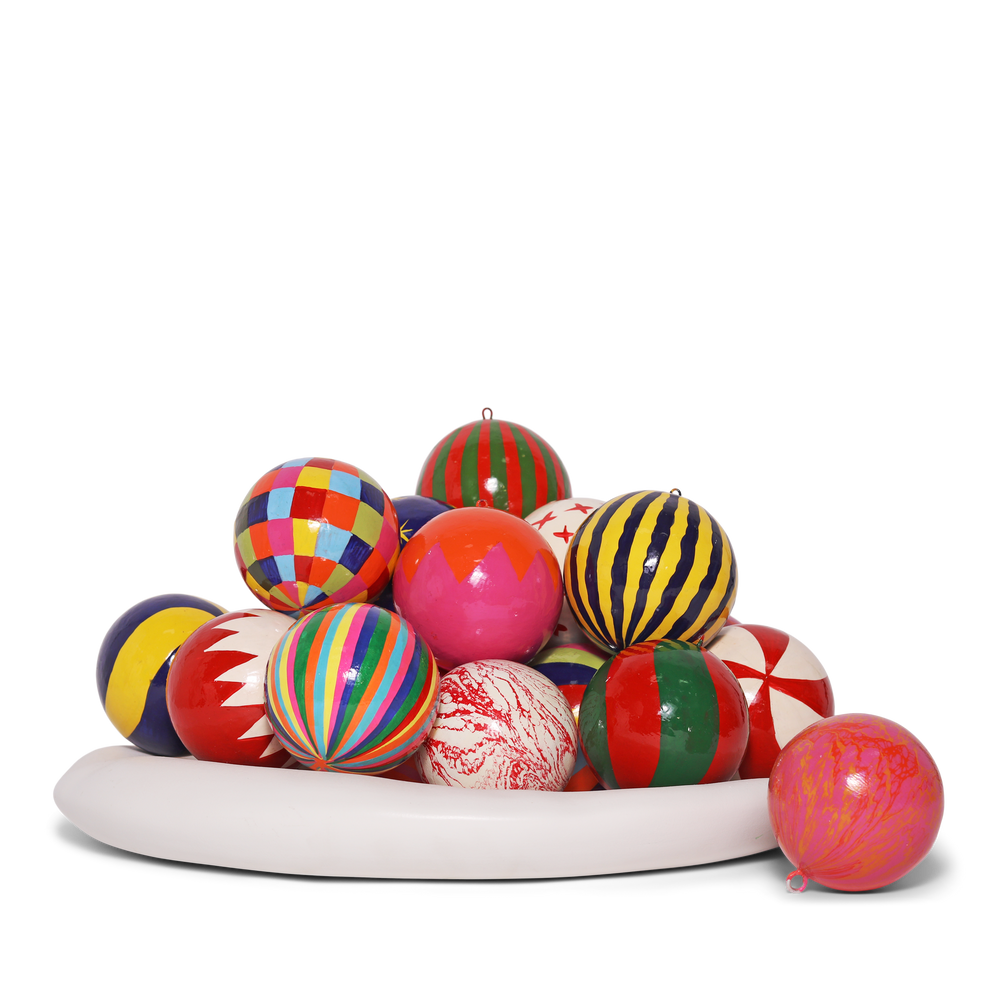 Stripe Papier-Mâché Bauble 7cm, Green and Red