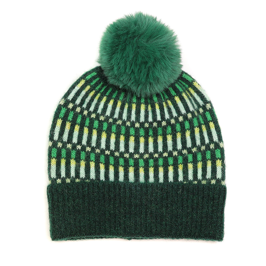 Green Mix Ribbed Knit Bobble Hat