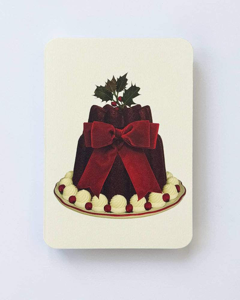 Christmas Plum Pudding Red Velvet Bow Greeting Card