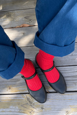 Her Socks - Mercerized Combed Cotton Rib: Classic Red