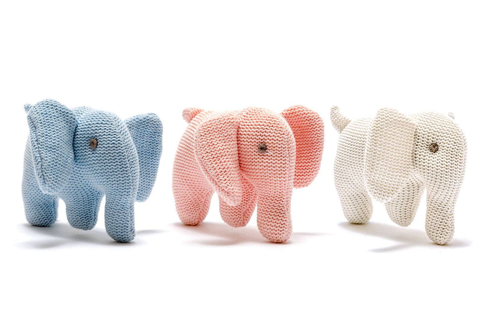 Knitted Organic Cotton Blue Elephant Baby Rattle