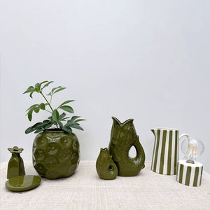 Large Striped Pitcher Jug - Khaki