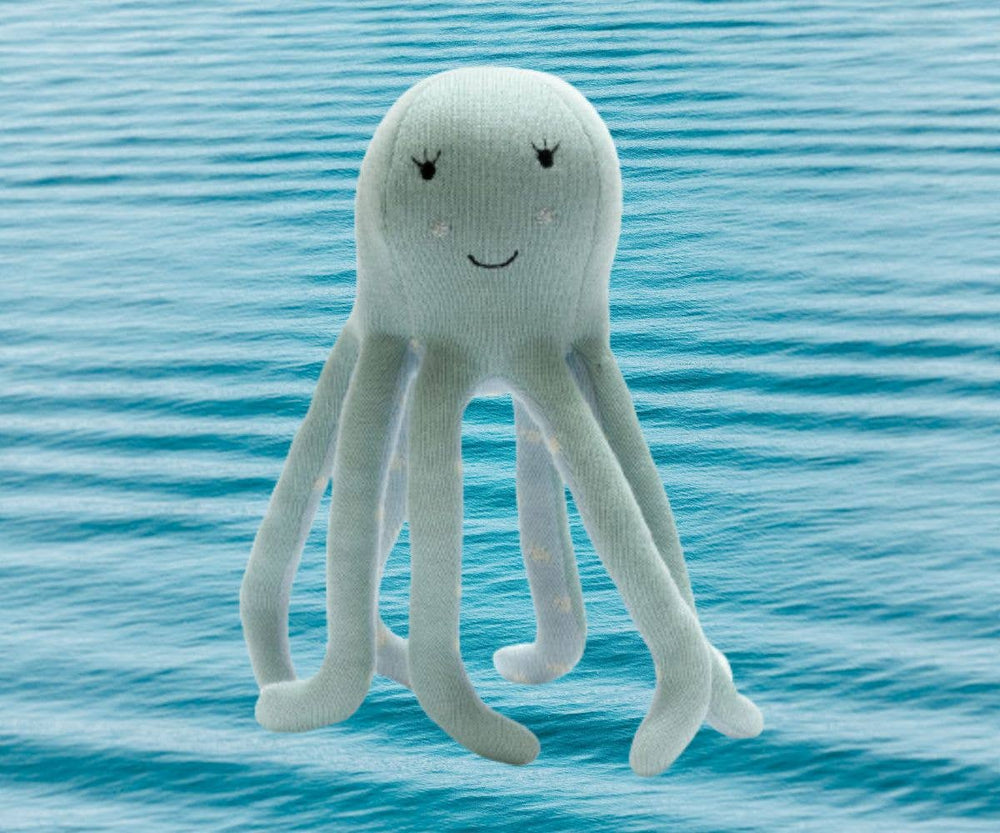 Tactile Knitted Organic Cotton Sea Green Octopus Plush Toy