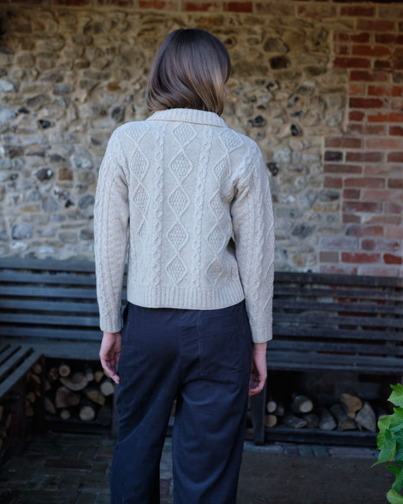 Agnes Pure Lambswool Aran Cardigan - Linen