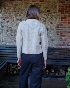 Agnes Pure Lambswool Aran Cardigan - Linen