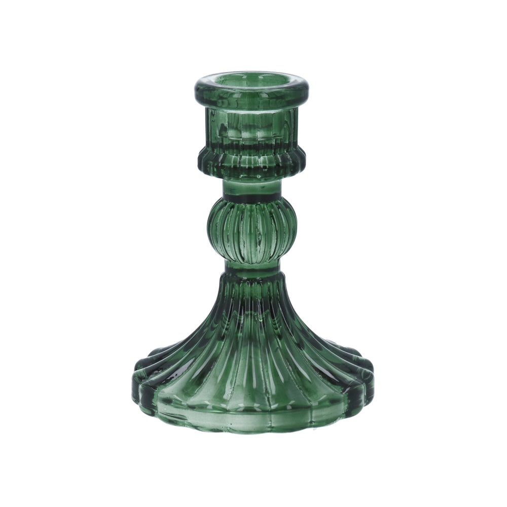 Emerald Green Glass Moulded Candlestick
