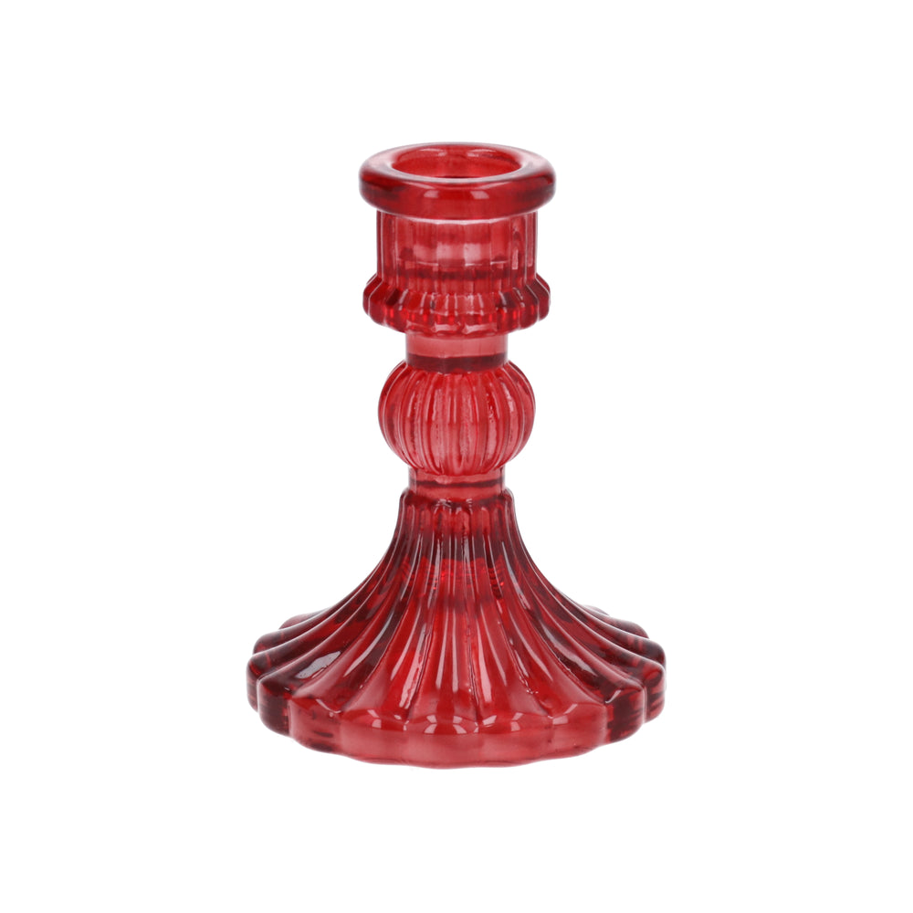 Red Glass Moulded Candlestick