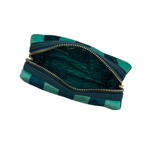 Teal Striped Recycled Velvet Make-up Bag