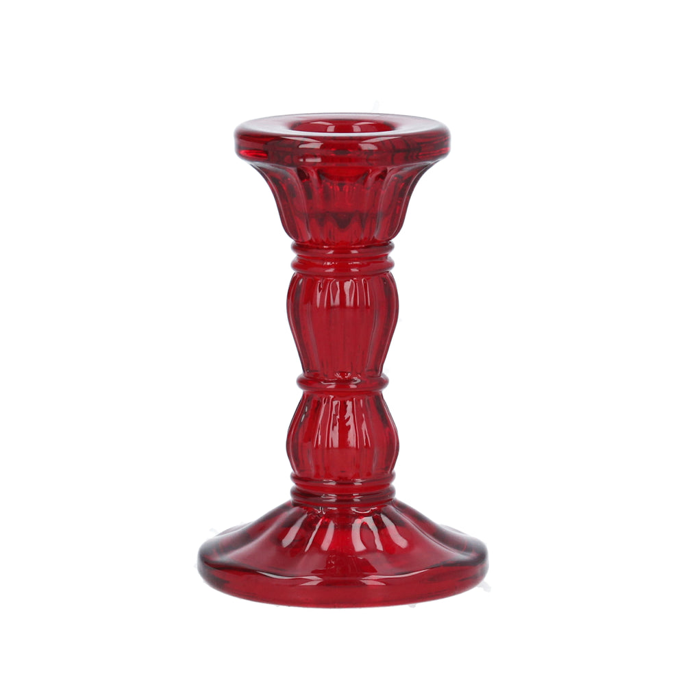 Red Glass Moulded Candlestick - Small