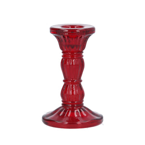 Red Glass Moulded Candlestick - Small