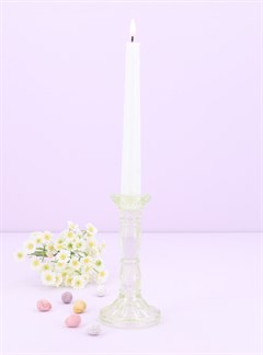 Glass Moulded Candlestick - Pastel Green.