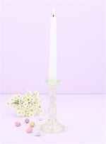 Glass Moulded Candlestick - Pastel Green.