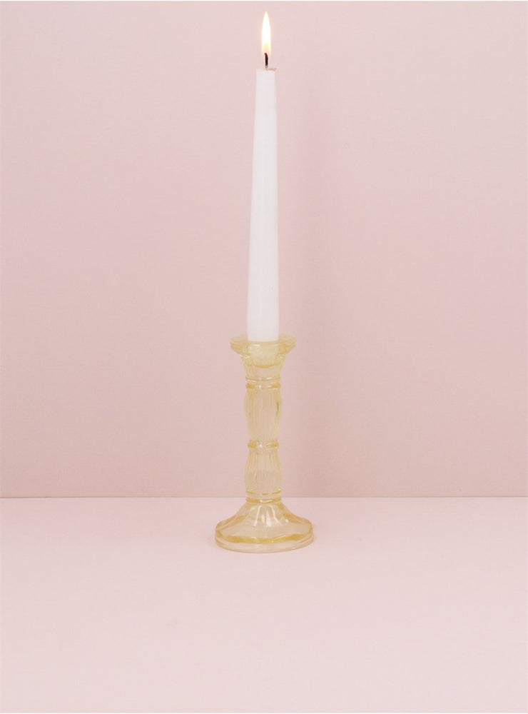 Glass Moulded Candlestick - Pastel Yellow