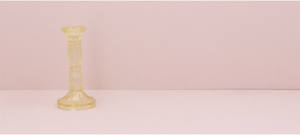 Glass Moulded Candlestick - Pastel Yellow